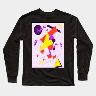 80s Retro Geometric Shapes Yellow Purple and Red Long Sleeve T-Shirt